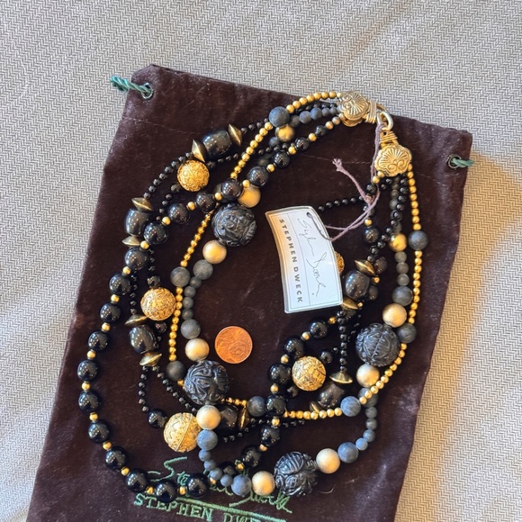 Stephen Dweck Black Agate Vermeil Multi Strand Horn Black Jade Necklace - Picture 10 of 10